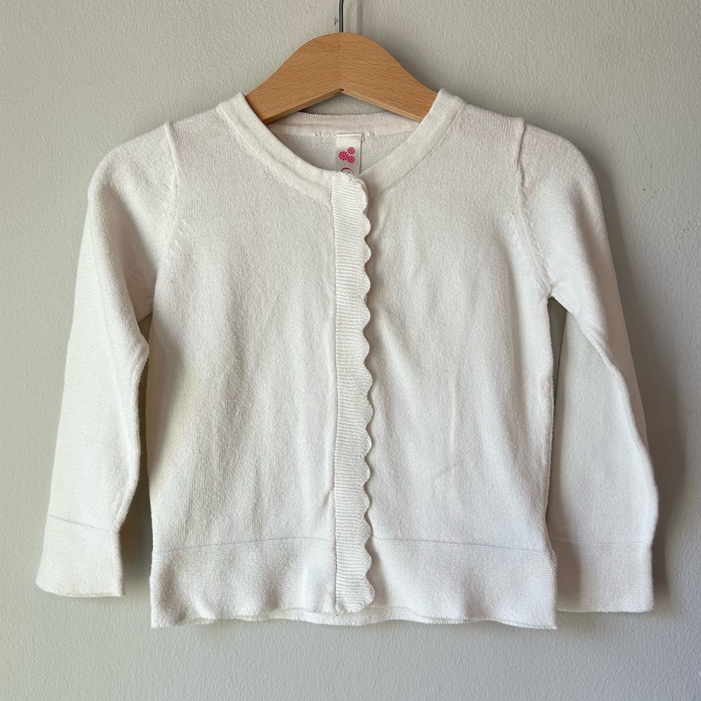 Scalloped Cotton Knit Cardigan White Size 2T